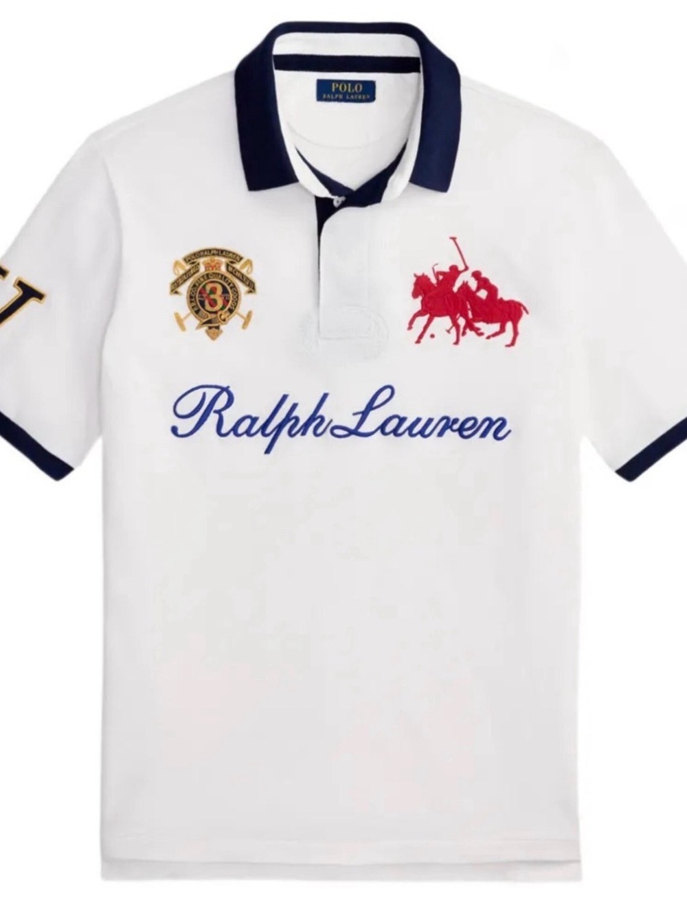 Ralph Lauren White Polo with Navy Trim and Red Logo